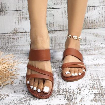 Daisy Women's Leather Cross Strap Slip On Sandals, view 3