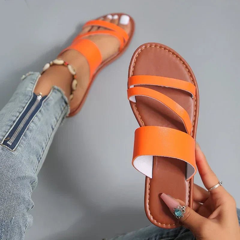 Daisy Women's Leather Cross Strap Slip On Sandals, view 4