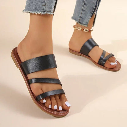 Daisy Women's Leather Cross Strap Slip On Sandals, view 7