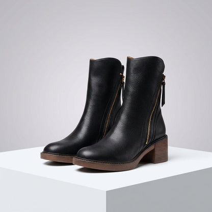 Daisy Women's Leather Side Zip Block Heel Ankle Boots, view 2