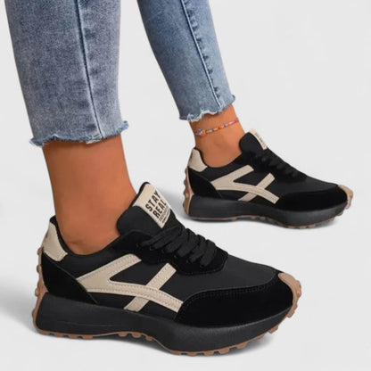 Elspeth Women's Two Tone Lace Up Textile Trainers, view 1