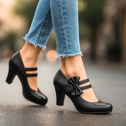 Fiona Women's Bow Block Heel Court Shoes, view 3