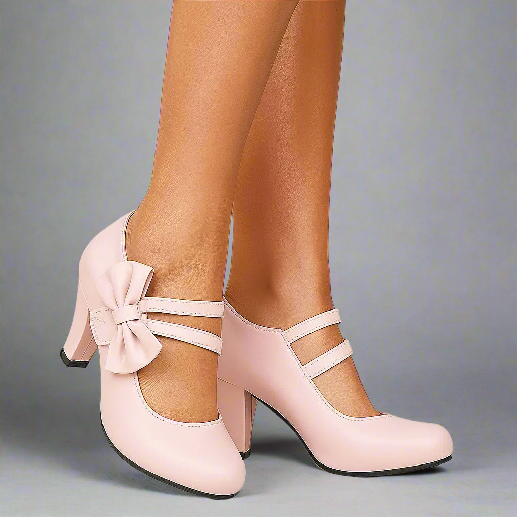 Fiona Women's Bow Block Heel Court Shoes, view 6