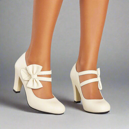 Fiona Women's Bow Block Heel Court Shoes, view 8
