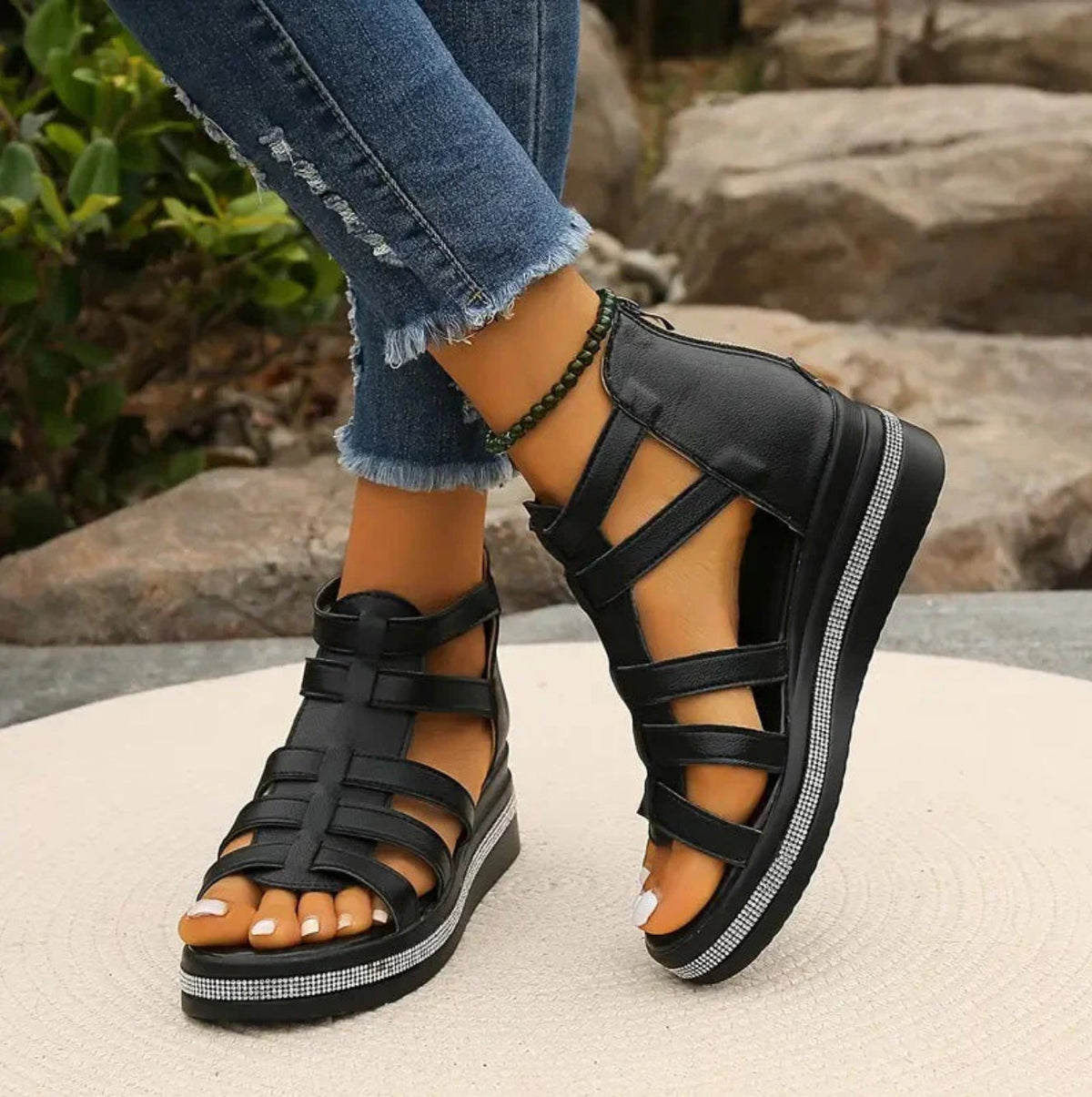 Florrie Women's Rhinestone Wedge Sandals, view 1