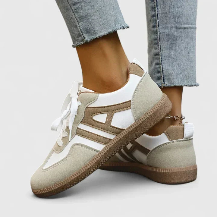 Gwyneth Women's Khaki and White Wide Toe Trainers, view 2