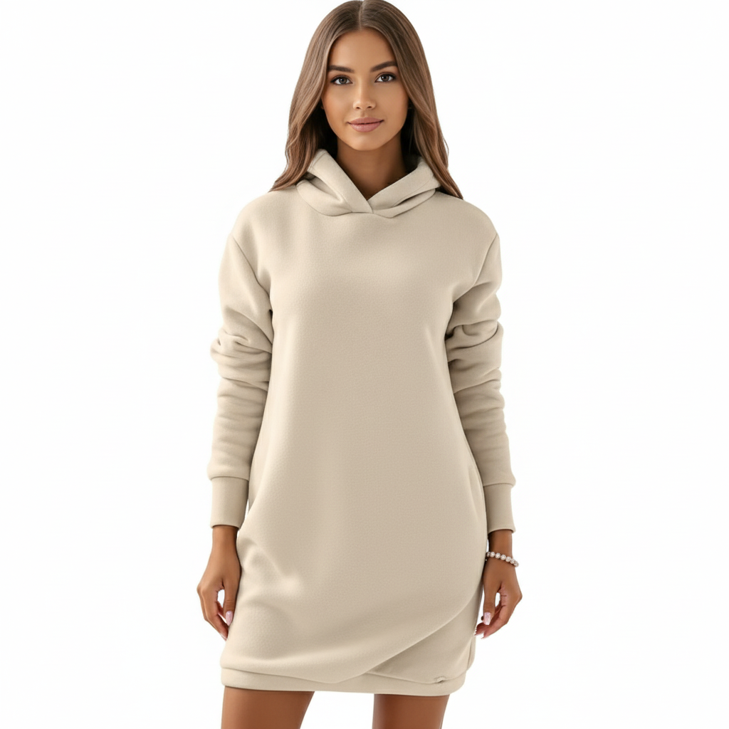 Women's Hoodie Dress with Cotton Blend and Pockets