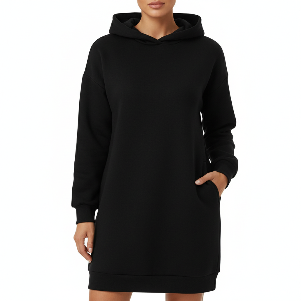 Women's Hoodie Dress with Cotton Blend and Pockets