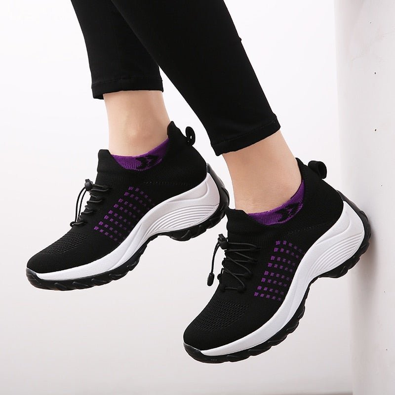 Imogen Women's Knitted Lace Up Platform Trainers, view 12
