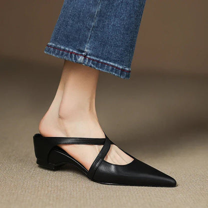 Imogen Women's Leather Cross Strap Pointed Toe Mules, view 14