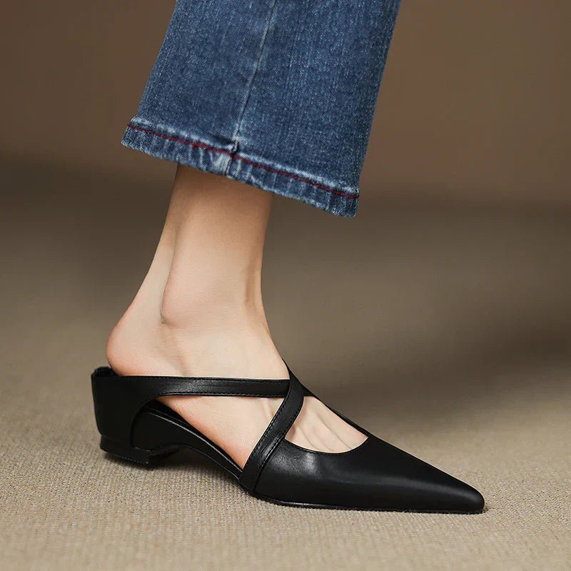Imogen Women's Leather Cross Strap Pointed Toe Mules, view 14