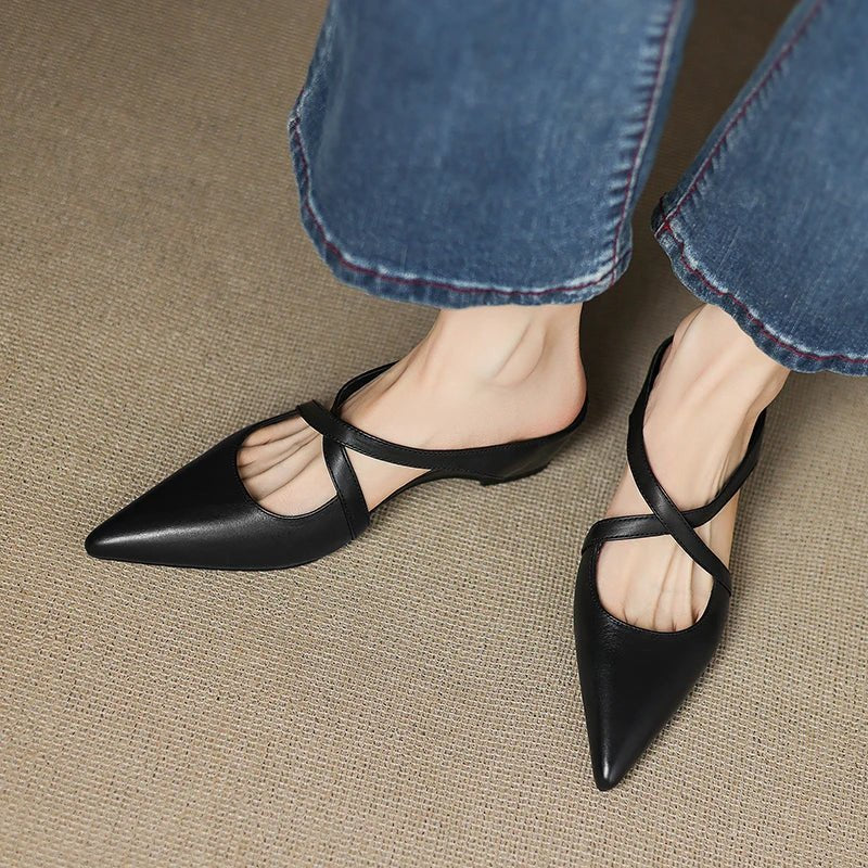 Imogen Women's Leather Cross Strap Pointed Toe Mules, view 15