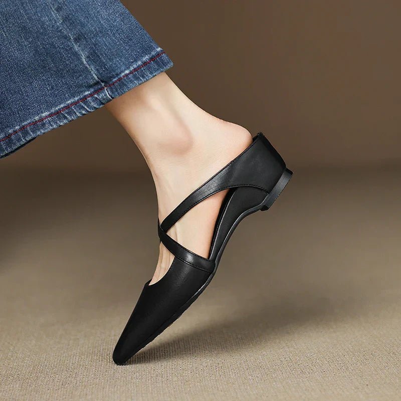 Imogen Women's Leather Cross Strap Pointed Toe Mules, view 16