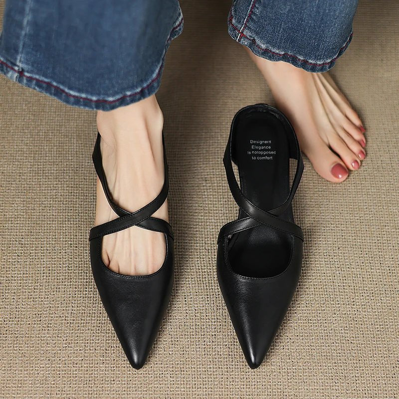 Imogen Women's Leather Cross Strap Pointed Toe Mules, view 17