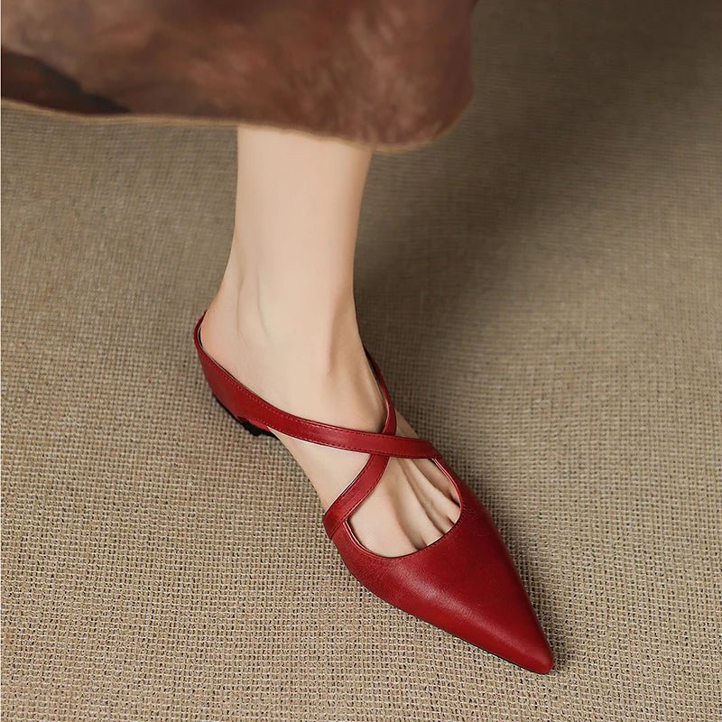 Imogen Women's Leather Cross Strap Pointed Toe Mules, view 3