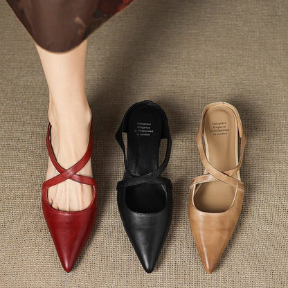 Imogen Women's Leather Cross Strap Pointed Toe Mules, view 6