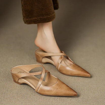 Imogen Women's Leather Cross Strap Pointed Toe Mules, view 7