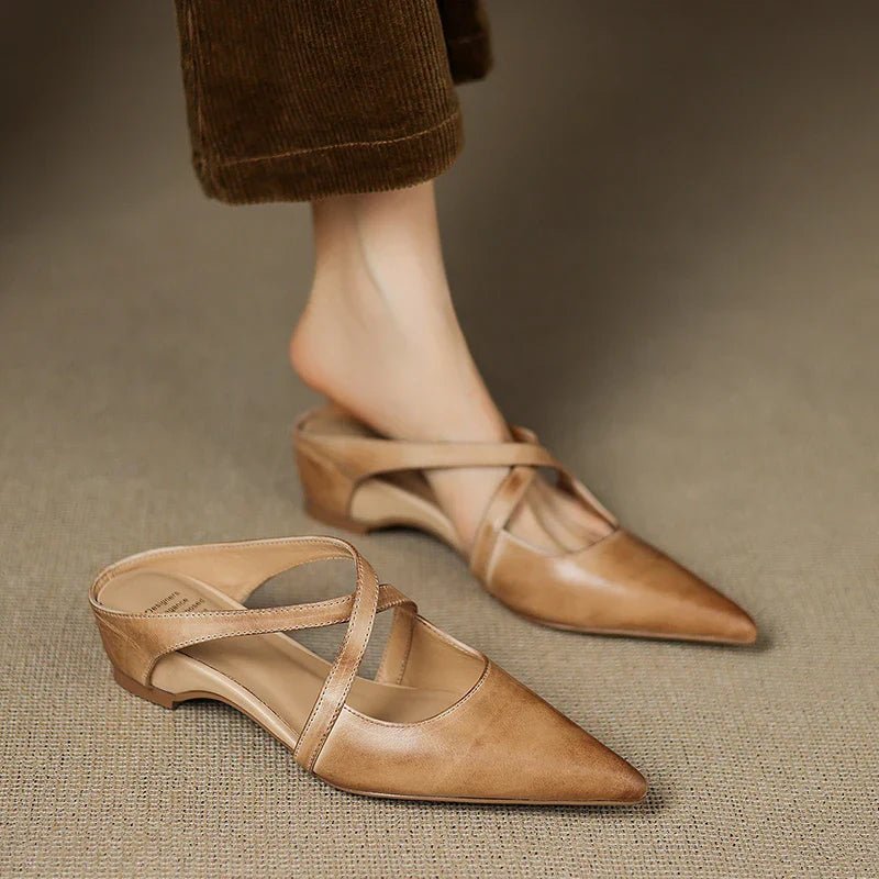 Imogen Women's Leather Cross Strap Pointed Toe Mules, view 7