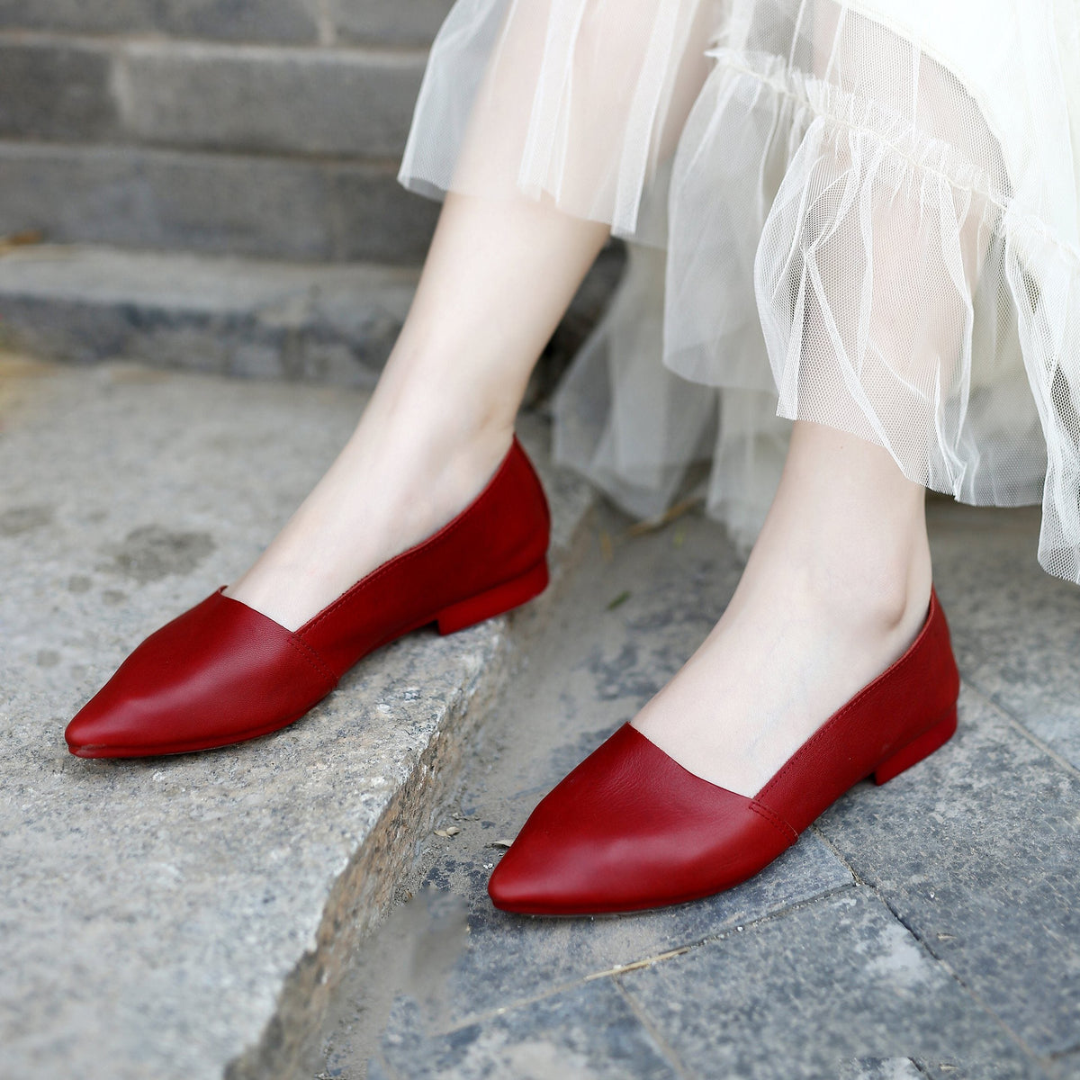 Wilma Women's Slip On Pointed Toe Leather Flat Shoes, view 3