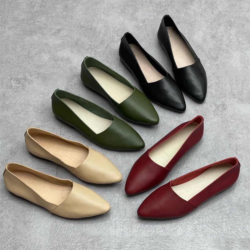 Wilma Women's Slip On Pointed Toe Leather Flat Shoes, view 4