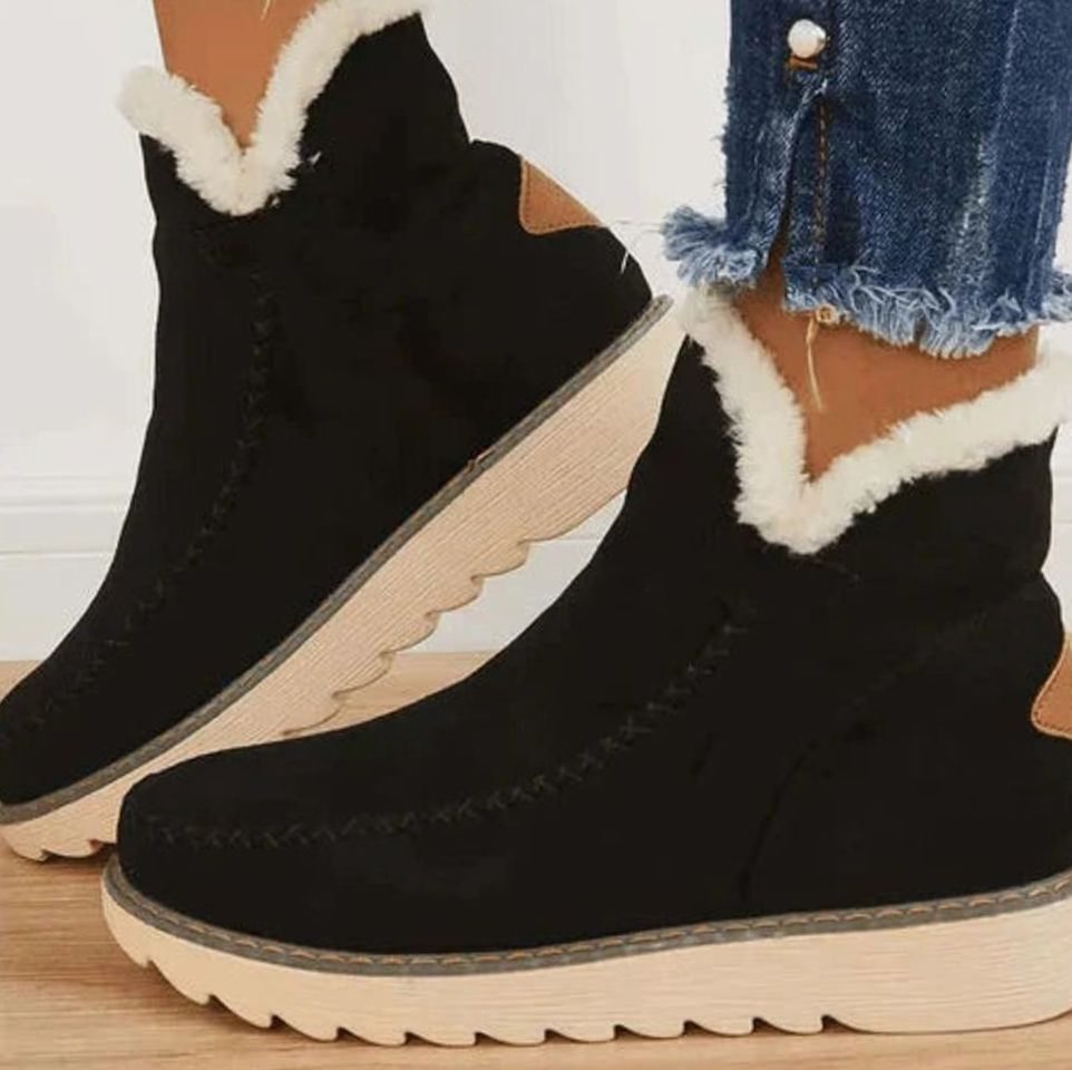 Maeve Women's Suede Finish Faux Fur Lined Slip On Ankle Boots, view 1