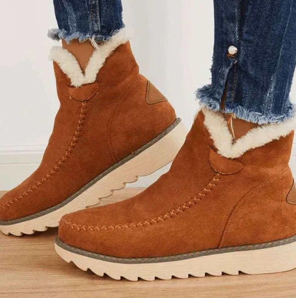 Maeve Women's Suede Finish Faux Fur Lined Slip On Ankle Boots, view 3