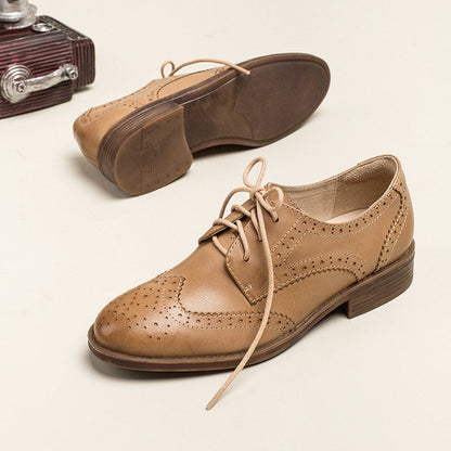 Audrey Women's Sheepskin Low Heel Brogue Oxford Shoes, view 6