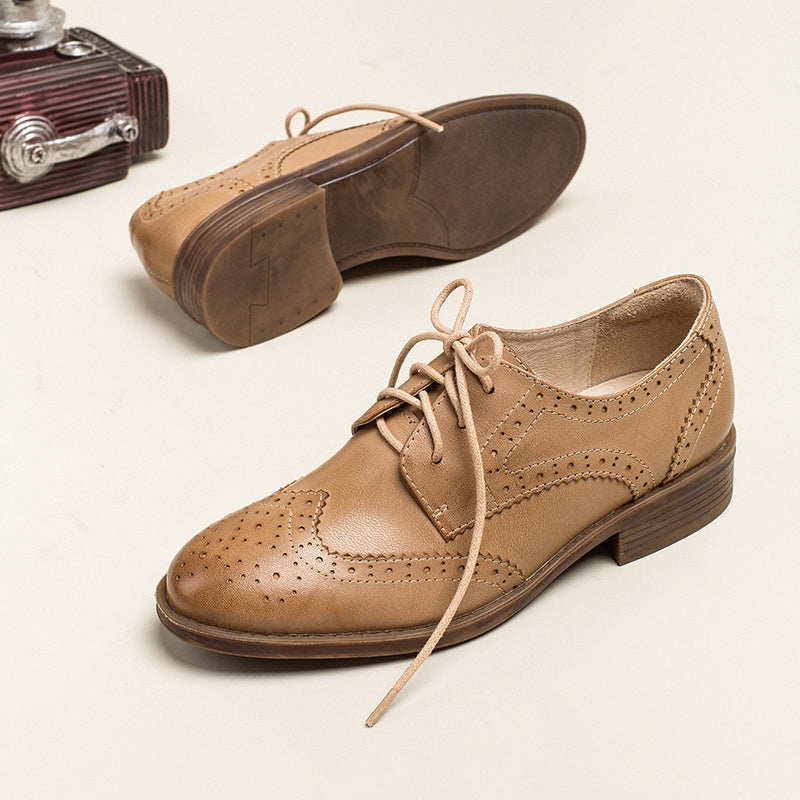 Audrey Women's Sheepskin Low Heel Brogue Oxford Shoes, view 6