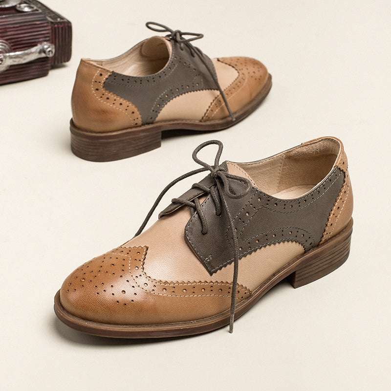 Audrey Women's Sheepskin Low Heel Brogue Oxford Shoes, view 4