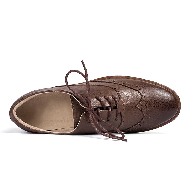 Amelia Women's Sheepskin Low Heel Brogue Oxford Shoes, view 8