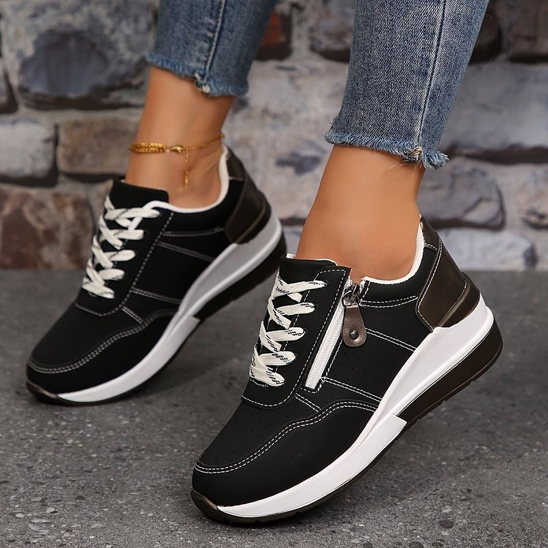 Pearl Women's Low Top Lace Up Multi Panel Trainers, view 2