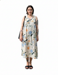 Women's Summer Dress with White Linen Fabric