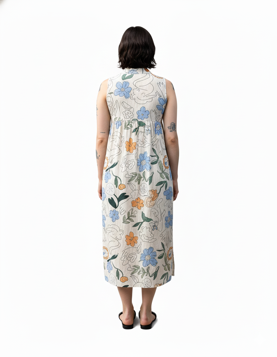 Women's Summer Dress with White Linen Fabric