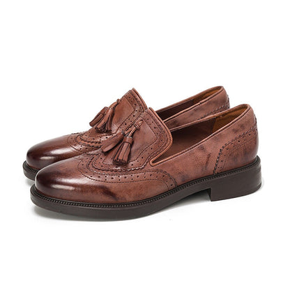 Sophie Women's Vintage Brogue Tassel Block Heel Loafers, view 6