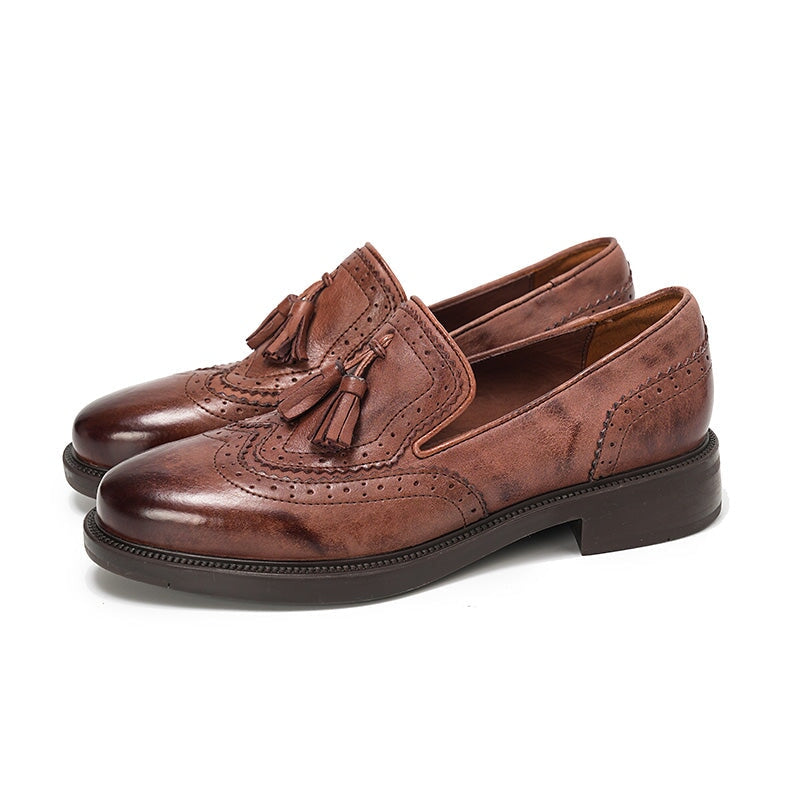 Sophie Women's Vintage Brogue Tassel Block Heel Loafers, view 6