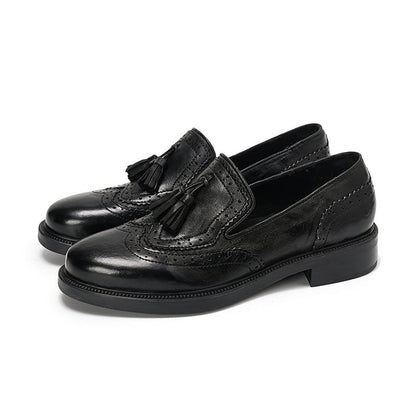 Sophie Women's Vintage Brogue Tassel Block Heel Loafers, view 5