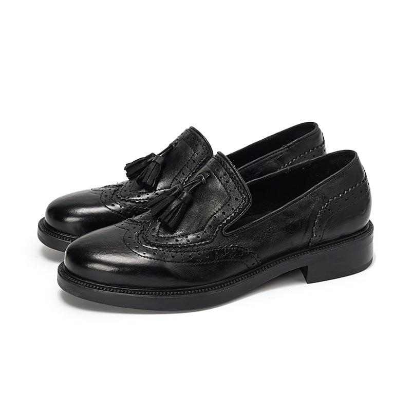 Sophie Women's Vintage Brogue Tassel Block Heel Loafers, view 5