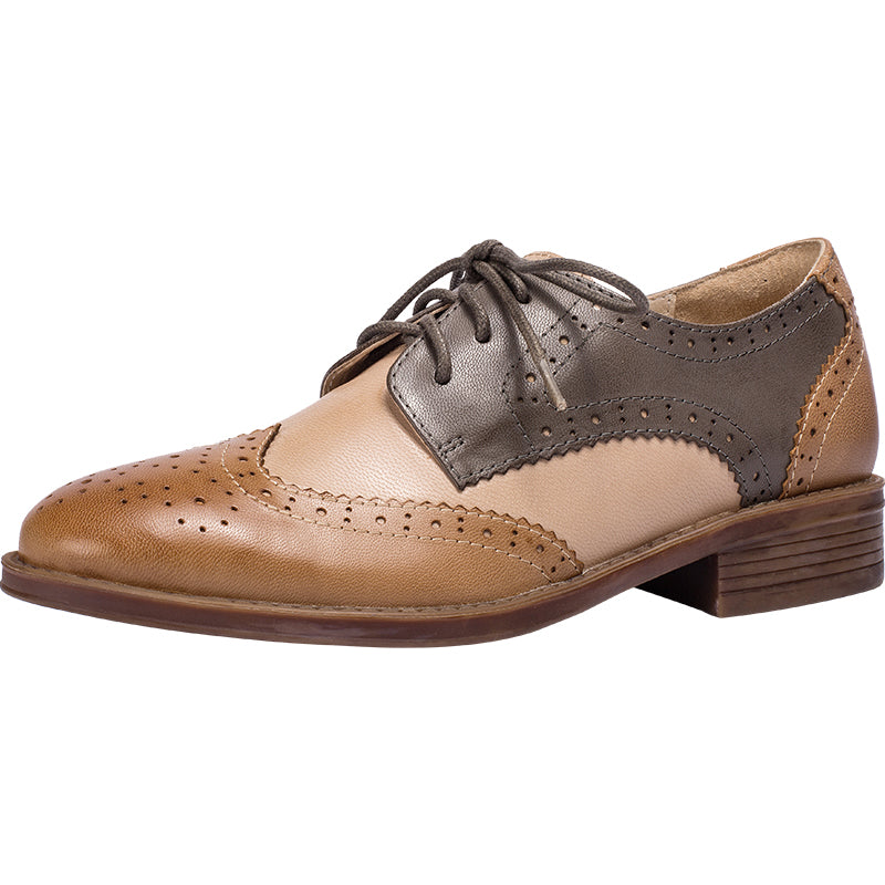 Audrey Women's Sheepskin Low Heel Brogue Oxford Shoes, view 11