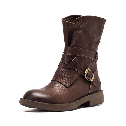 Beth Women's Buckle Leather Mid Calf Boots, view 11