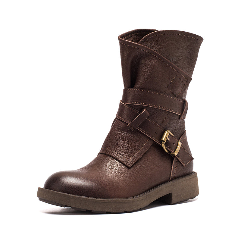 Beth Women's Buckle Leather Mid Calf Boots, view 11