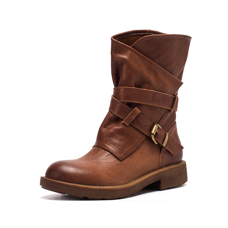 Beth Women's Buckle Leather Mid Calf Boots, view 13