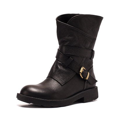 Beth Women's Buckle Leather Mid Calf Boots, view 12