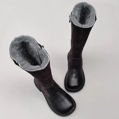Polly Women's Nubuck Splicing Leather Knee High Boots, view 2