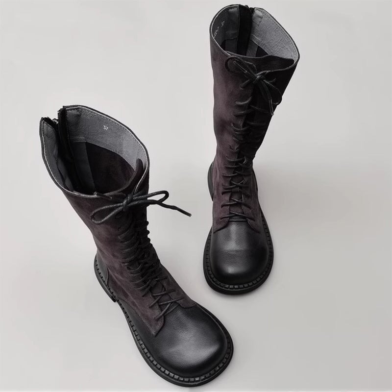 Ruth Women's Lace Up Nubuck Splicing Knee High Boots, view 4