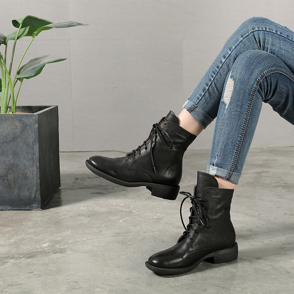 Lorna Women's Chunky Combat Lace Up Ankle Boots, view 1