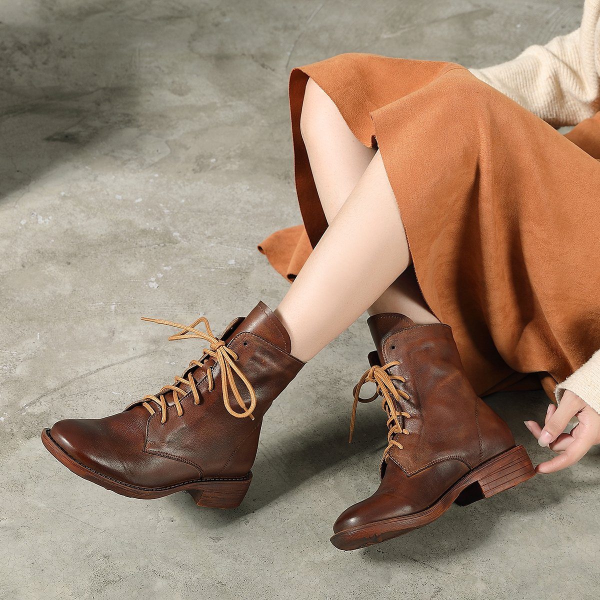 Lorna Women's Chunky Combat Lace Up Ankle Boots, view 4
