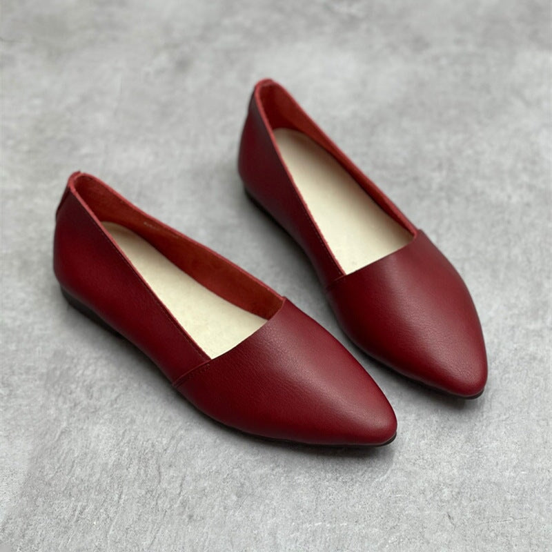 Wilma Women's Slip On Pointed Toe Leather Flat Shoes, view 8