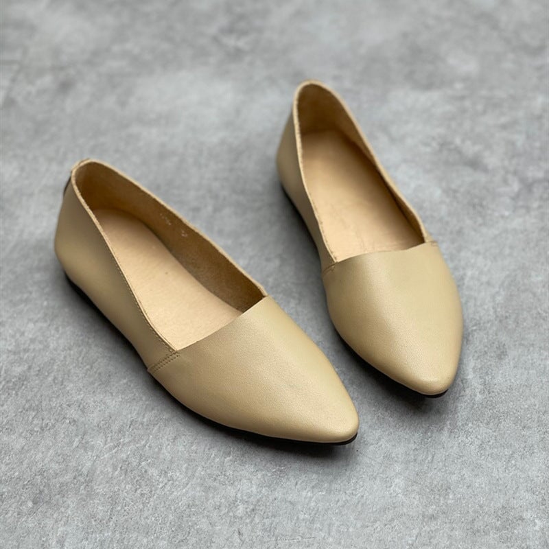 Wilma Women's Slip On Pointed Toe Leather Flat Shoes, view 7