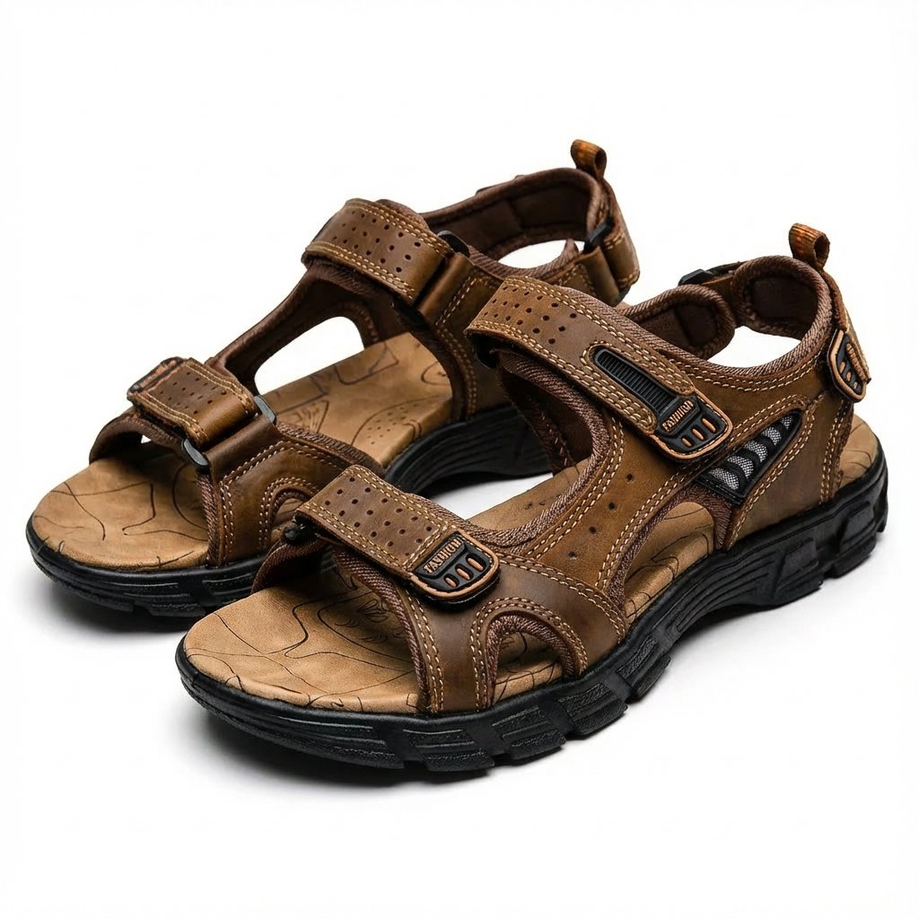Esme Unisex Leather Look Three Strap Trekking Sandals, view 4
