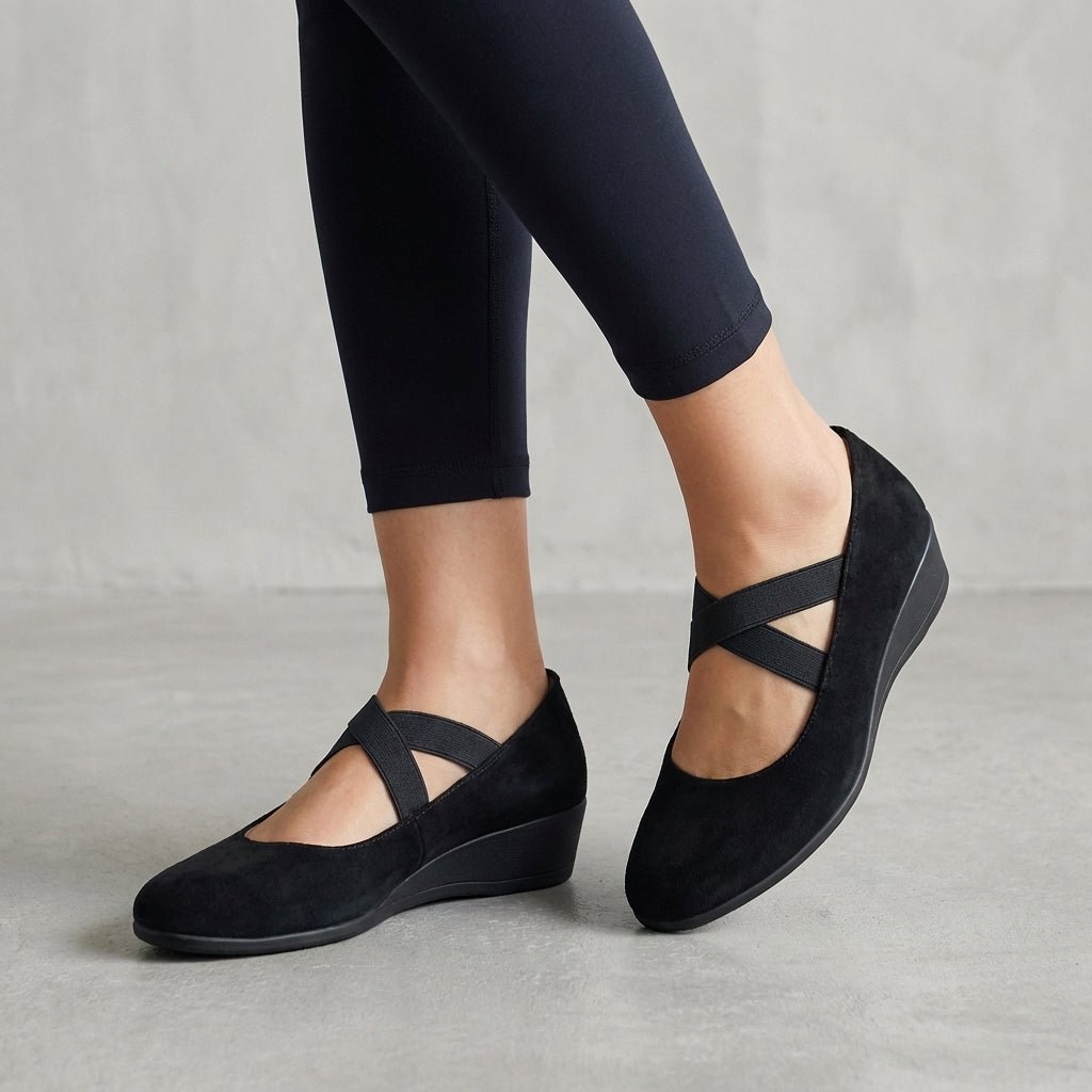 Wren Women's Low Wedge Criss Cross Strap Slip On Flat Shoes, view 1
